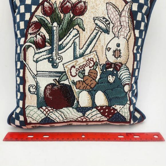 Tapestry Pillow Spring Themed 11" Rabbit Apple Tulip Carrots Seeds home couch - Picture 4 of 4